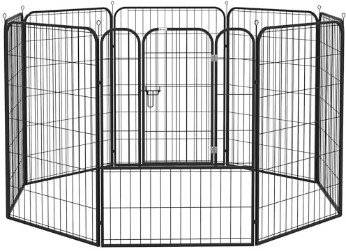 PawHut Recinto per Cani di Grande Taglia a 8 Pannelli Modulabili da 80x1.5x100 cm, Box per Cani e Cuccioli Pieghevole con Porta in Acciaio con 8 Picchetti, Grigio