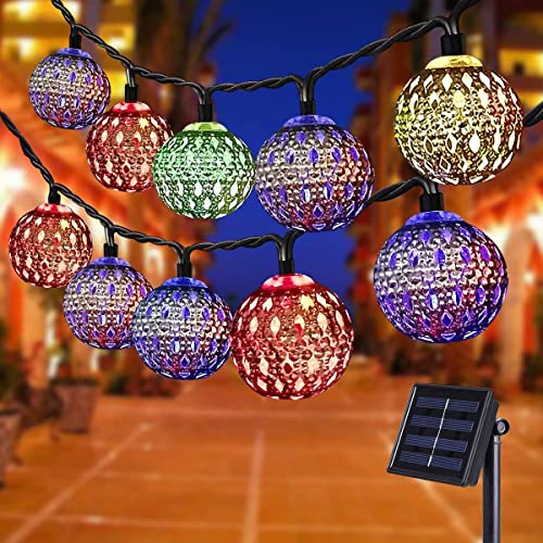 7M Kugel Led Lichterkette Solar Außen, Marokkanische Kugeln Aussen/Innen, 50LED 8 Modi Wasserdicht Lichter für Garten Deko, Balkon, Weihnachten, Hochzeiten (Bunt)