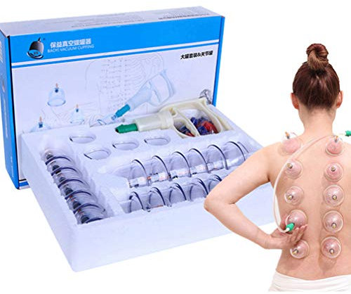 vFUYUANAS Set di terapia per coppettazione da 24 tazze, set per terapia con coppettazione cinese con pompa, set di strumenti per massaggio alla schiena a coppa per alleviare la fatica