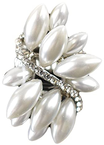 Women's Vine Marquis Stone Stud Fashion Stretch Ring, Simulated Pearl/Silver-Tone