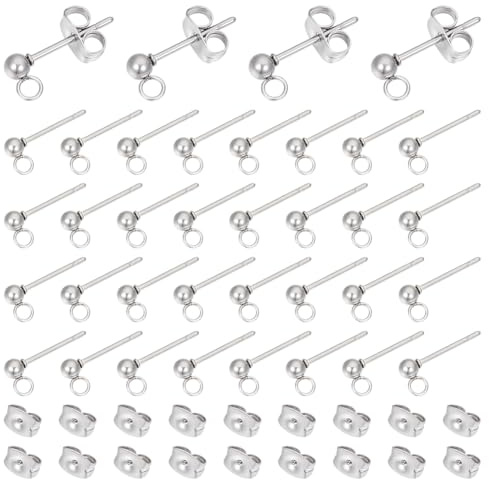 UNICRAFTALE 50 Stück 304 Ohrringe aus Edelstahl, hypoallergen, mit Ohrsteckern für die Herstellung von Schmuck, Brosche 0,8 mm