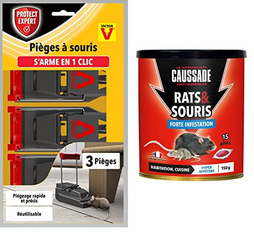 PROTECT EXPERT SOUTRAP3 Pièges À Souris-3 Tapettes Plastiques-Rapide & Caussade CARSPT150 Rats & Souris - 15 Pâtes Appât prêt à l'emploi -Habitation et Cuisine | Forte Infestation