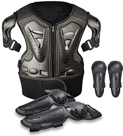 ElCYCO Kids Motorcycle Armor Suit Dirt Bike Gear Chest Protector Motocross for Kids Dirt Bike Chest Protective Gear with Elbow Knee Pads Guards for Cycling(Black)