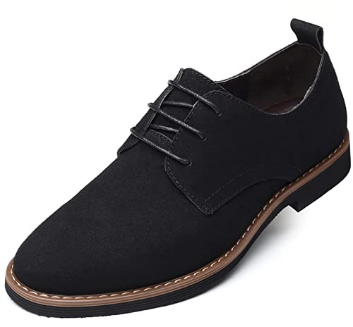 Mens Suede Shoes Dress Shoes Classic Oxford-Fashion Lace Up Derby Shoes Black UK 9.5