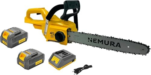 Nemura Tronçonneuse Sans Fil 40V - Coupe de 40 cm avec Graissage Automatique - 2 Batteries 4Ah - Élageuse Électrique à Moteur Brushless - Outillage Jardin - Marque française