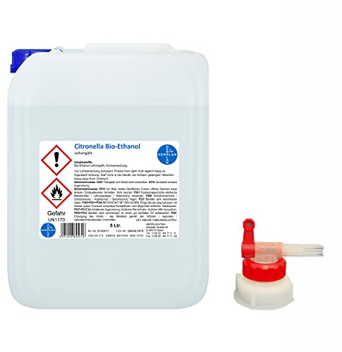 Citronella Alkohol I Kamin-Ethanol I vollvergällt I 5 Liter inkl. 1 x AGH | reinst, wasserfrei HERRLAN-Qualität I Made in Germany