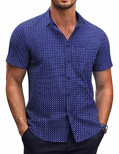 COOFANDY Mens Printed Button Down Shirts Short Sleeve Regular Fit Polka Dot Print Button Up Shirt with Pocket