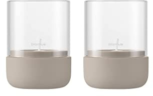 blomus Windlicht Set 2 Stück -Calma- | Farbe Fungi | Größe XS | Aus Beton und klarem Glas; Für stimmungsvolles Kerzenlicht; Maße 7,2 x 7,2 x 9,5 cm