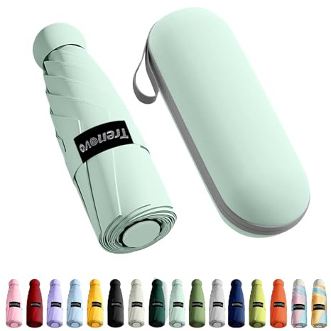 Trenovo Travel Mini Compact Folding Umbrella with Case - UV Sun & Rain Protection, Lightweight Portable Pocket Umbrella for Women Men Kids, Fits Purse Backpack (Light Green)