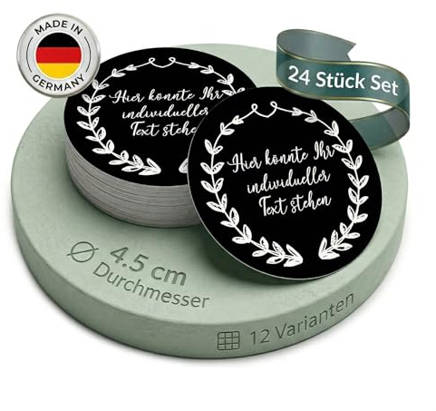 24 Stück Personalisierte Aufkleber - Personalisierte Aufkleber mit Wunschtext - 4,5 cm Runde Papieraufkleber Etiketten für Hochzeit, Taufe, Produkte, Geburtstag (Style 12)