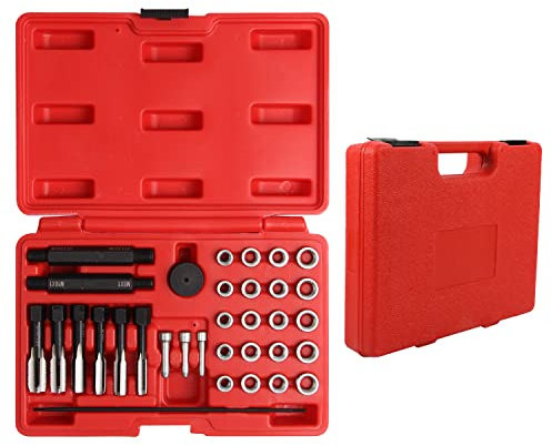 Glühkerzengewinde-Reparatur-Set, Gewinde-Reparaturwerkzeug, Zylinderkopf, metrisches Gewinde, Wiederhersteller-Set, Gewindeeinsatz, Gewindeeinsatz, Werkzeug für 8 mm/10 mm/12 mm Glühkerzen, 33 Stück