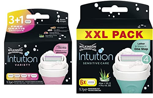 Wilkinson Sword Intuition Summer Variaty Rasierklingen für Damen Rasierer, 4 Stück & Intuition Sensitive Care Rasierklingen für Damen Rasierer, 6 Stück (1er Pack)