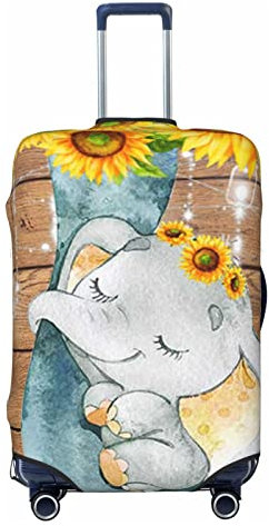 DEHIWI Mutter und Baby Elefant Sonnenblumen Koffer Abdeckung Elastizität Langlebig Reise Gepäck Abdeckung Schutz Für 18-32 Zoll, Schwarz , 85