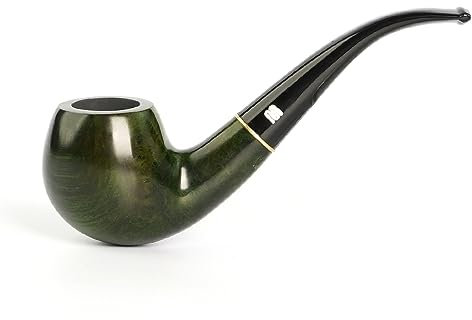 MUXIANG Pipa de tabaco de brezo, doblada, madera de brezo, hecha a mano, verde, filtro de 9 mm, limpiadores, raspador, pantalla, cepillo, bolsa, soporte, estante, cuchillo, aldaba