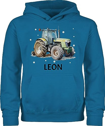Geschenk mit Namen personalisiert by Shirtracer - Kinder Hoodie Jungen Mädchen - Trecker Name I Trecker Fan I Traktor Geschenk personalisiert I Geschenk Landwirt