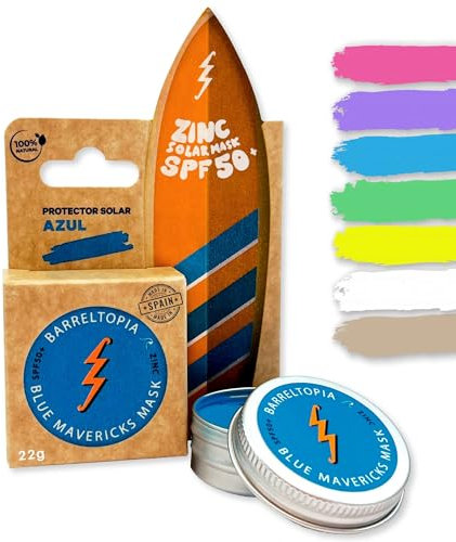 Barreltopia Creme Solaire Visage SPF 50 Bio - Protection Totale Enfant et Adultes - Stick Solaire Skincare Sunscreen - Crème solaire 50 + Sun - Kit Surf Pro - Waterproof pour visage et lèvres (Bleu)