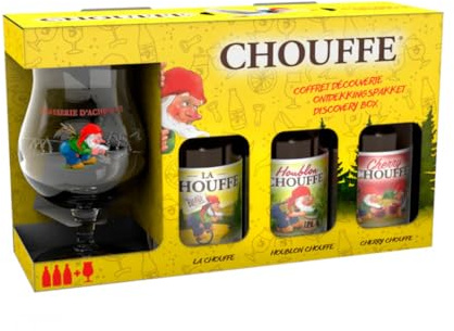 La Chouffe Belgian Craft Beer Gift Set, Original Cherry Houblon Flavor | Branded Chalice Included, 3 x 330ml Bottles