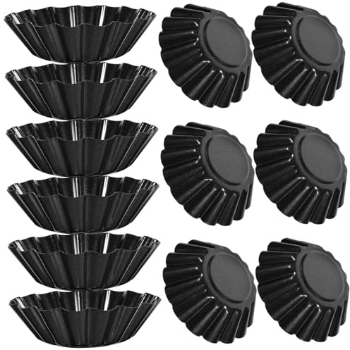 MAGICLULU Stampi per Crostatine a Forma di Fiore Riutilizzabili e Antiaderenti Set 12 in Acciaio al Carbonio Nero per Feste e Preparazioni Fai-da-te in Cucina