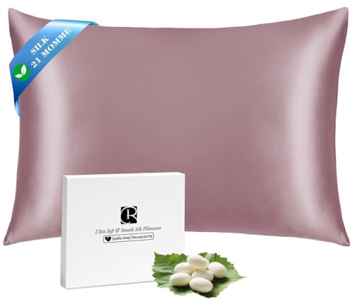 Ravmix Seidenkissenbezug 40x80 Maulbeerseide, für Haar & Haut, Dunkelrosa | Silk Pillowcase mit verstecktem Reißverschluss, mindert Knitterfalten und Frizz, natürlich kühl Atmungsaktiv Glatt, 1 Stück