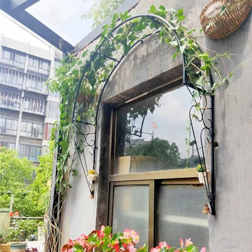 YAVYAV Metal Half Round Garden Arch, Wall Mount Rose Arch, Easy-to-Assemble, For Outdoor, Yard, Garden, Climbing Plants, Weather Resistant, Black, White(Black,100x105cm/39.4x41.3in)
