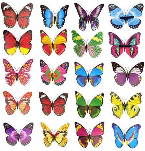 FENGQQKJ Butterfly Decoration with Clip Spring Decoration Pack of 20 Butterflys Clips Artificial Colourful Butterfly Garden Metal Butterflys for Branches Outdoor Table Decoration