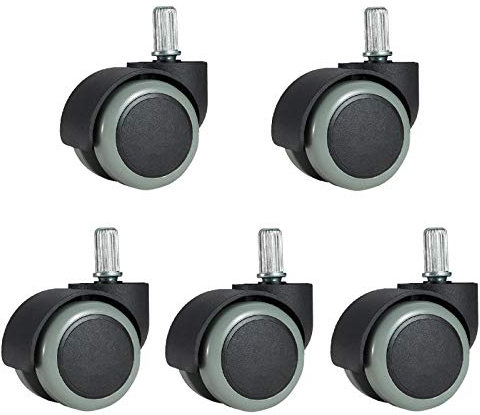 Generisch 48 mm Universal-Bürostuhlräder, drehbare Stuhlräder aus Polyurethan, Rollen für Harte Böden, austauschbare Möbelrollen, Doppelrad, Standardschaft 11 x 20 mm, 5er-Set, grau
