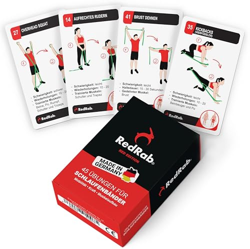 RED RAB Stoff Fitnessband mit Schlaufen - 245cm lang - Gymnastikband für Widerstandsbänder Krafttraining - reißfeste Fitnessbänder, Resistance Bands, Gummiband Sport, Trainingsbänder, Widerstandsband