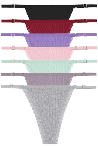 Thong Tanga para Mujer - 7Pcs/Set Bragas De Algodón De Encaje Sexy para Mujer Tangas De Tiro Bajo Correas De Cintura Ajustables Tanga Lencería Suave Ropa Interior Transpirable,Set C,M