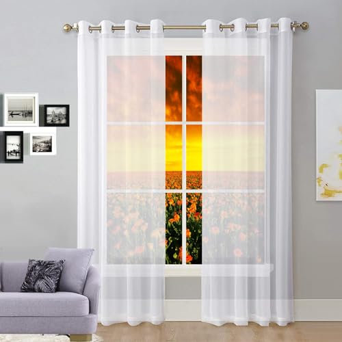 GAIFNAG Vorhang Schlafzimmer, Vorhänge Wohnzimmer 200 x 235 cm Weiss Halbtransparent mit Ösen, Luftig, Modern Und Langlebig Modern Schlaufenschal, Balkontür Gardine für Hotels Büros Wohnzimmer, Weiß