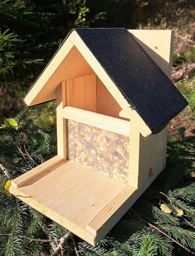 Holzdeko-Ma XXL Eichhörnchenfutterhaus 2x wetterfest imprägniert mit Bioleinöl, mit Spitzdach E2N für Eichhörnchen, 26x28x30 cm, Fichtenholz, Hängend-Halterung