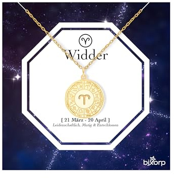 Bixorp Sternzeichenkette - Sternzeichen-Medalion aus Edelstahl in Gold/Silber – Zodiac-Halskette auf Geschenkkarte