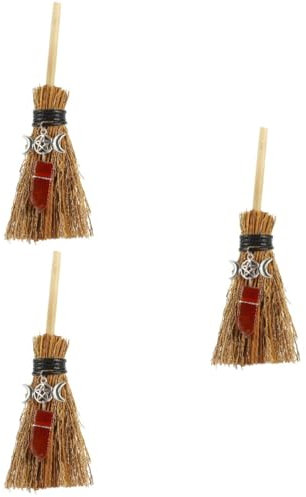 PRETYZOOM 3st Besen Anhänger Hexenkostüm Kleiner Hexenbesen Hexenrequisiten Mais stiel-stütze Mini-puppenhaus Puppenhaus Mini-Stroh Halloween-Ornament Metall