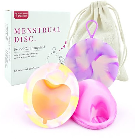 JurciCat Disco Mestruale Coppetta Mestruale Riutilizzabile Realizzata Al 100% In Silicone Di Grado Medico A Prova Con 2 Disco Mestruale Di Dimensioni (S+L) E Sacchetti Di Conservazione