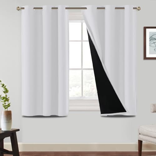 BellaHills Tende oscuranti al 100% contro il freddo, bianche, opache, con occhielli, set da 2 pezzi, altezza 137 x 117 cm, protezione dal freddo, per soggiorno, colore grigio/bianco