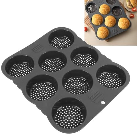 Haofy Hamburger-Brötchenform, Mesh-Silikon-Hamburger-Brötchenformer, 8 Mulden, Antihaftbeschichtete Backform für die Herstellung von Brötchen, Tolle Perforierte Backform Zum Backen