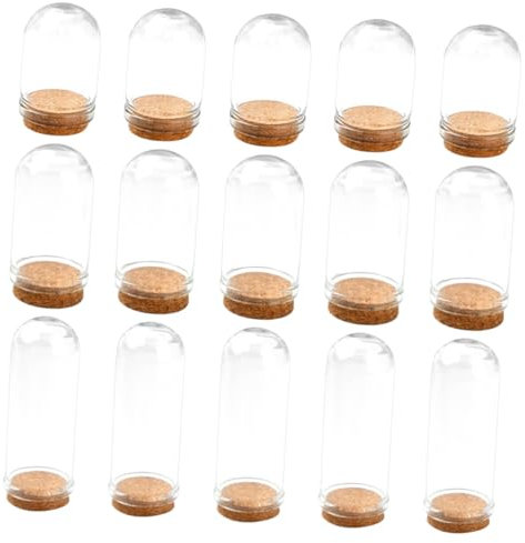 HOMOCONO 15stücke Glasglocke Mit Holzsockel Mini Glaskuppel Klarglas Vitrine Für Pflanze Display Blumenschutz Cloche Konservierte Blume Präsentation