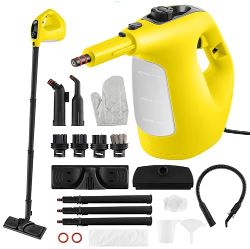 RELAX4LIFE Pulitore a Vapore Portatile 1400 W, Pistola a Vapore con Serbatoio Acqua da 400 ML con Blocco di Sicurezza per Bambini, 14 Accessori e Tempo di Utilizzo Illimitato, Senza Chimici (GIALLO)