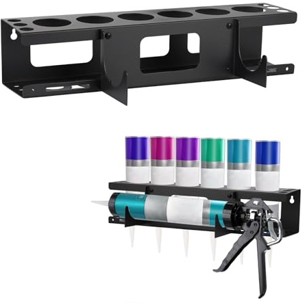 CMANLNYK Silicone Tube Holder Storage - 6 Hole Mastic Caulk Gun Rack, Sealant Tube Holder, Wall Mounted Silicone Tube Storage Solutions, Caulking Sealant, Workshop Garage Organiser (41.3x11.5x10cm)