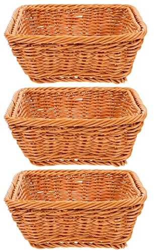 TINEASUR 3pezzi Cestino in Plastica Finto Rattan Cestino Portafrutta Per Uova e Articoli Vari Per Pane Snack Design Squisito e Pratico