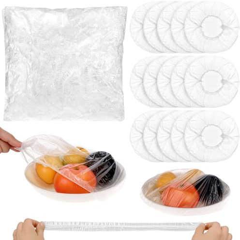 QWORK® 300 Pezzi sacchetti di conservazione freschi, pellicola coprente con elastico, pellicola per alimenti, per la conservazione degli alimenti