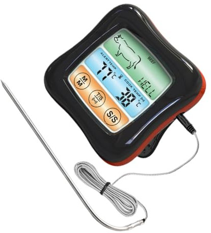 FUNNETOYU Termometro Digitale Da Cucina Con Timer e Schermo Touchscreen Per Bbq e Alimenti Termometro Con Sonda Per Uso Domestico