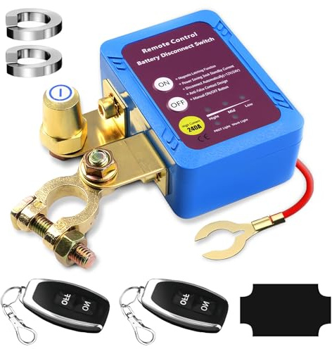 GOEDCH Stacca Batteria Senza Fili per Auto: 12V 240A Interruttore Staccabatteria Automatico Con Telecomando, Interruttore Di Scollegamento Della Batteria Distanza Con luce LED(Blu)