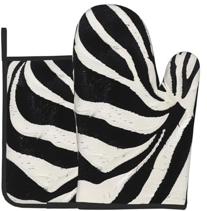 Oven Mitts and Pot Holders Sets 2pcs - Zebra Animal Print Waterproof Heat Resistant Kitchen Oven Gloves Potholder for Cooking Baking Grilling