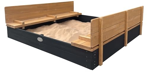 AXI Ella XXL Bac à Sable Enfant Anthracite & Marron - 150 x 150 cm | Bac à Sable pour Enfants en Bois FSC avec Couvercle & Banc