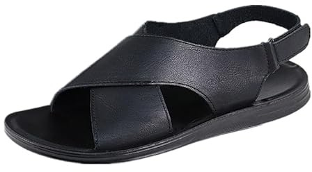 MGGMOKAY Sandales en cuir pour homme Sandales à lanières croisées Chaussures souples et confortables pour l'été,Noir,44