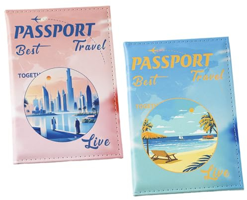 LaresDay 2 Stück Mode Schön Reisepasshülle，Kunstleder Reisepass Organizer mit Gepäckanhänger, Passport Cover Hülle mit Blocke für Kreditkarten Personalausweise Reisedokumente, Reisezubehör