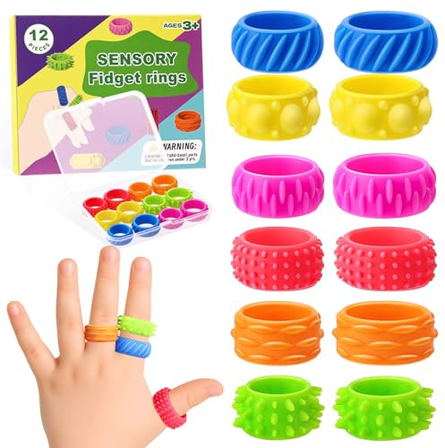 Cofvetia 12 Stück Zappelspielzeuge für Kinder, Fidget Ring Toys für Kinder Erwachsene, Fidget Squishy Toy Anxiety ADHD Toys, Beruhigend Bei Stress Angst