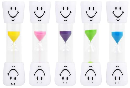 5 PCS Sabliers Minuterie, Sabliers 3 Minutes Enfants, Chronometre Enfant, Sablier Brossage Dents Enfant Smiley Coloré, Minuteur Brossage Dents Enfant Cuisine Jeu Étude