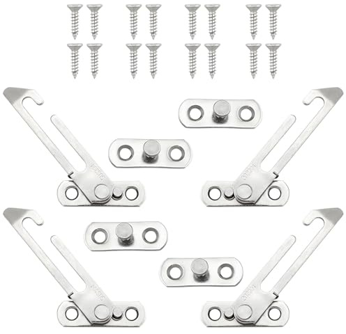 4 Pcs Window Restrictors Locks with Screws Left and Right,Easy Install Stainless Window Restrictors for Home Office UPVC Windows,Hook Handed Window Locks Child Safety Catch for All Kinds of Casement
