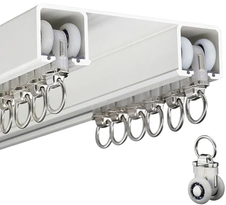 Binario per tende a doppia fila, Montaggio a soffitto Sistema a doppio binario per tende per tende, per camera da letto/soggiorno/finestra/hotel Divisori per ambienti, Facile da installare(White,0.5m(
